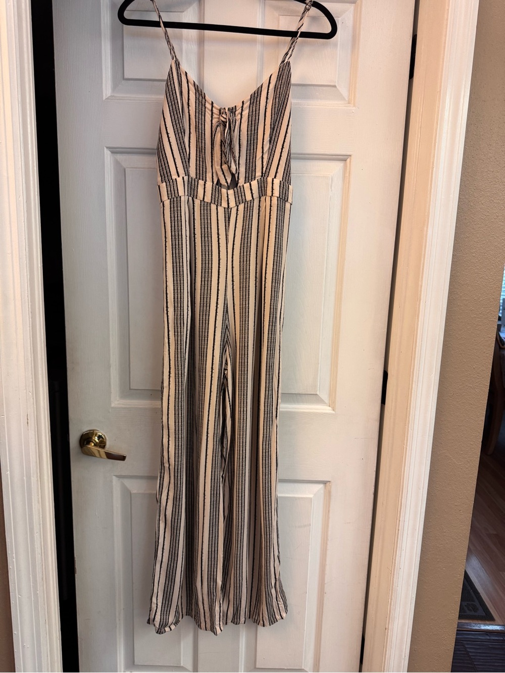Xhilaration Cream and Black Striped Jumpsuit